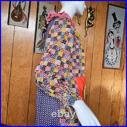 Vtg 60s Psychedelic Patchwork Hippie Clown Jumpsuit Halloween Costume XS/S/M P