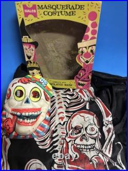 Vtg Halloween Costume Halco Classic Box Rare Plastic Mask Skeleton Smoking Set