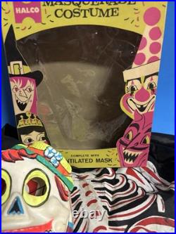 Vtg Halloween Costume Halco Classic Box Rare Plastic Mask Skeleton Smoking Set