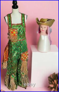Wizard Of Oz Scarecrow Costume Vintage Unisex Sequin Overalls & Hat Fits M L