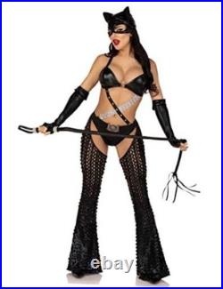 Women's 3 Pc Mistress Kitty Halloween Costume With Catsuit Small Black