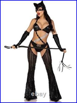 Women's 3 Pc Mistress Kitty Halloween Costume With Catsuit Small Black