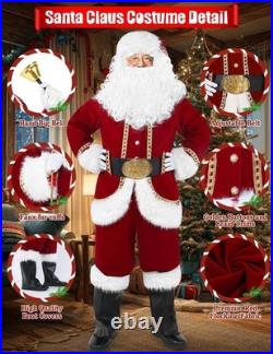 Yeenuo Santa Claus Costume for Men 11PCS Deluxe Adult Christmas 3X-Large, Red