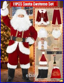 Yeenuo Santa Claus Costume for Men 11PCS Deluxe Adult Christmas 3X-Large, Red