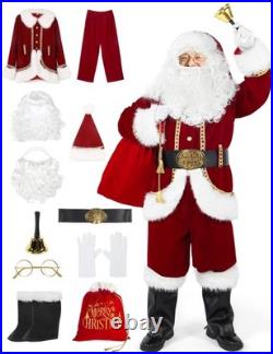 Yeenuo Santa Claus Costume for Men 11PCS Deluxe Adult Christmas 3X-Large, Red
