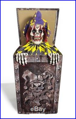 Zombie Jester in the Box Animated Halloween Prop, CRAZY CIRCUS CLOWN