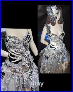 Zombie bride, dead bride, ghost, handmade, corset, skirt, LED light costume
