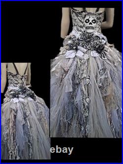 Zombie bride, dead bride, ghost, handmade, corset, skirt, LED light costume