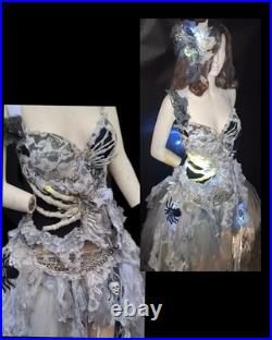 Zombie bride, dead bride, ghost, handmade, corset, skirt, LED light costume
